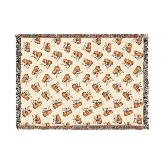 Cozy Cabin Corgi Capibara Pattern Woven Blanket