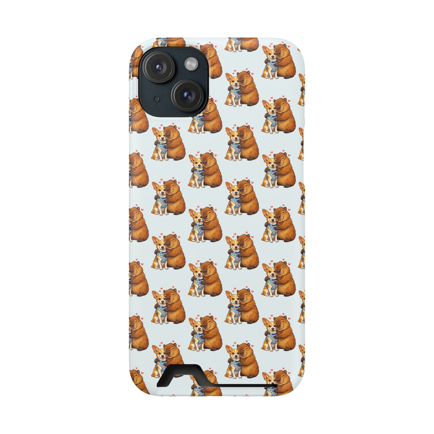 Card Holder Phone Case — Cute Patterned Dog Hug Capibara