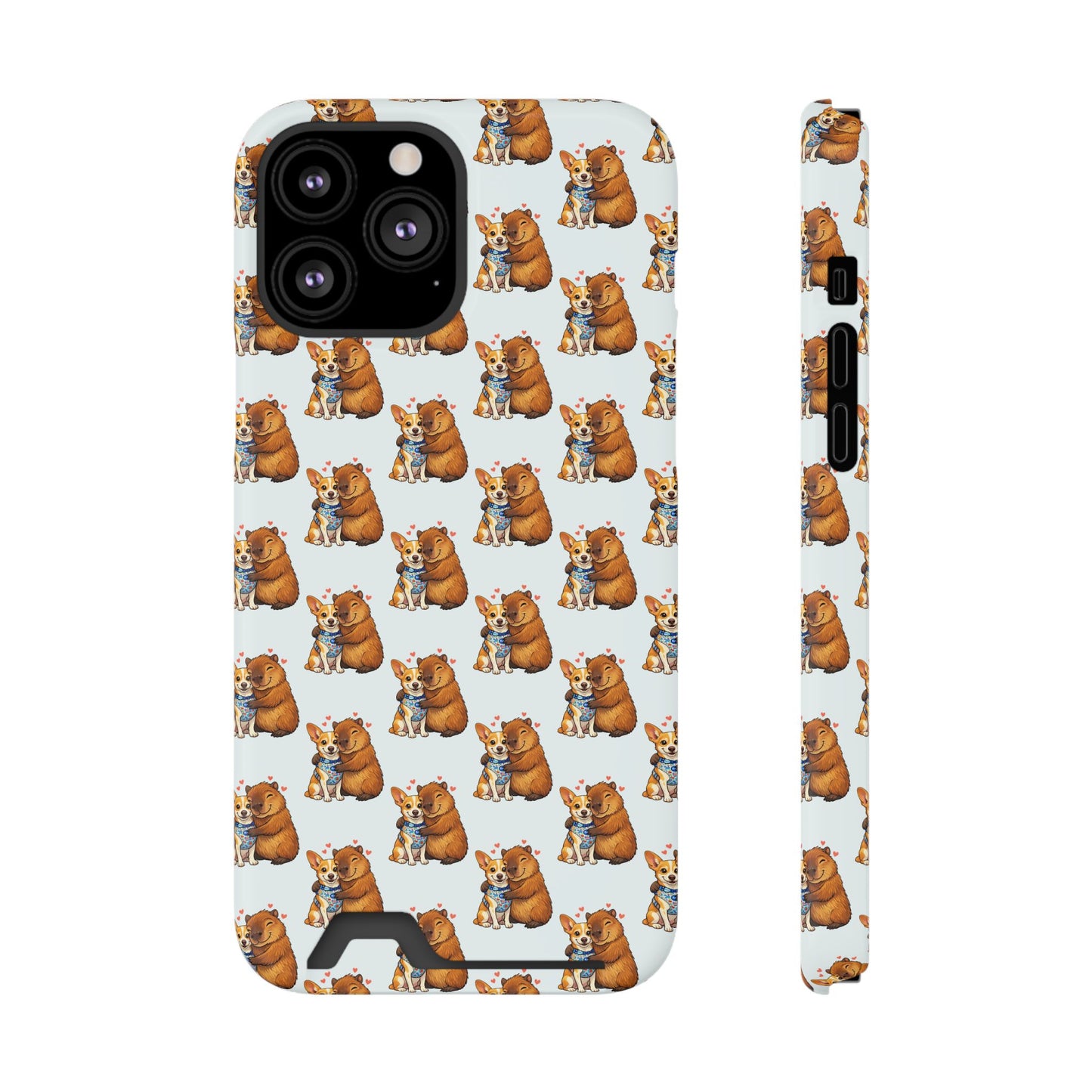 Card Holder Phone Case — Cute Patterned Dog Hug Capibara