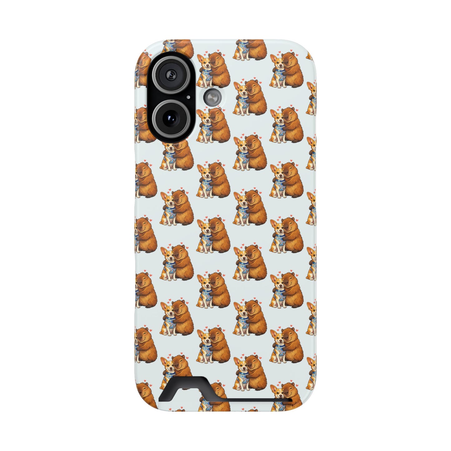 Card Holder Phone Case — Cute Patterned Dog Hug Capibara