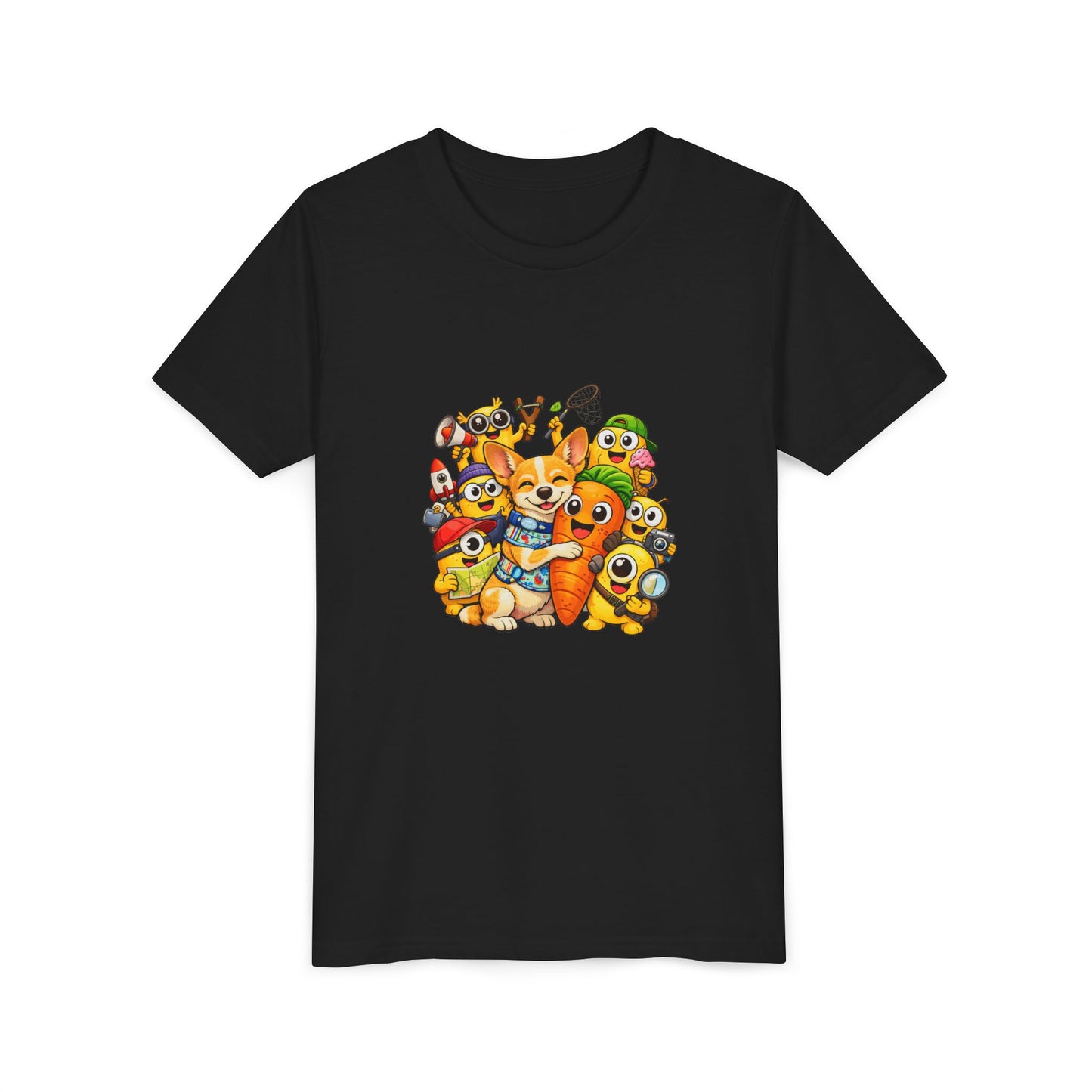 Cute Animal Squad Youth Tee — Cartoon Dog & Friends Kids T-Shirt Carrot