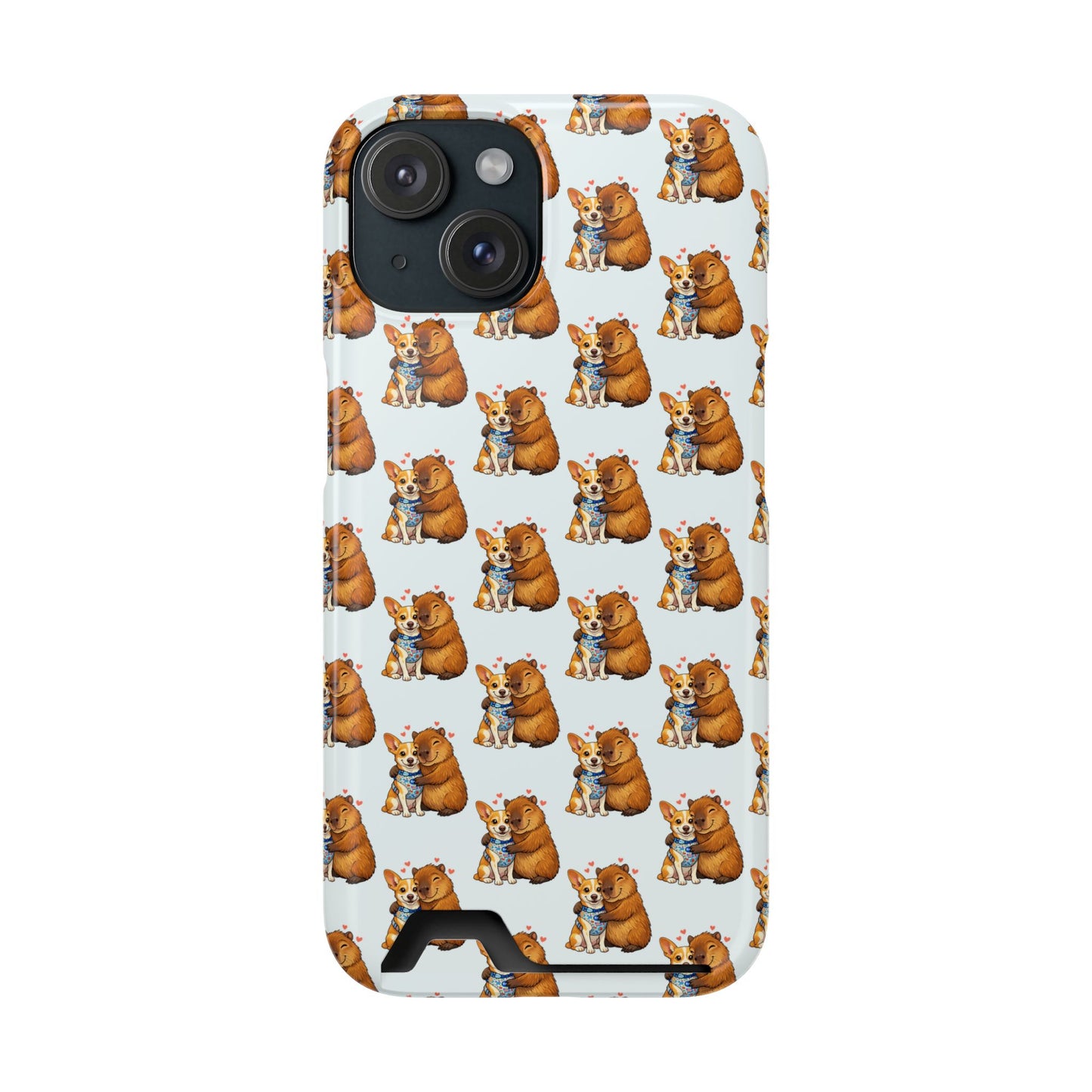Card Holder Phone Case — Cute Patterned Dog Hug Capibara