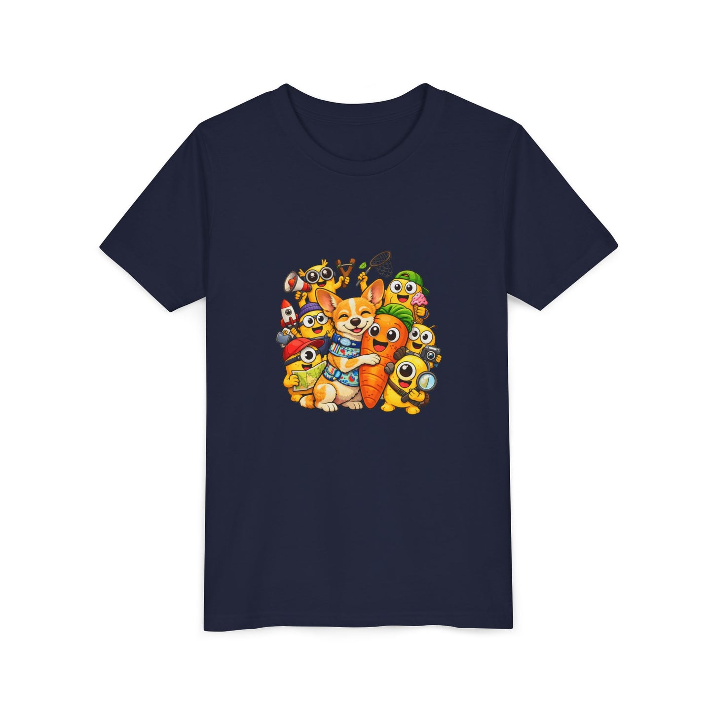 Cute Animal Squad Youth Tee — Cartoon Dog & Friends Kids T-Shirt Carrot
