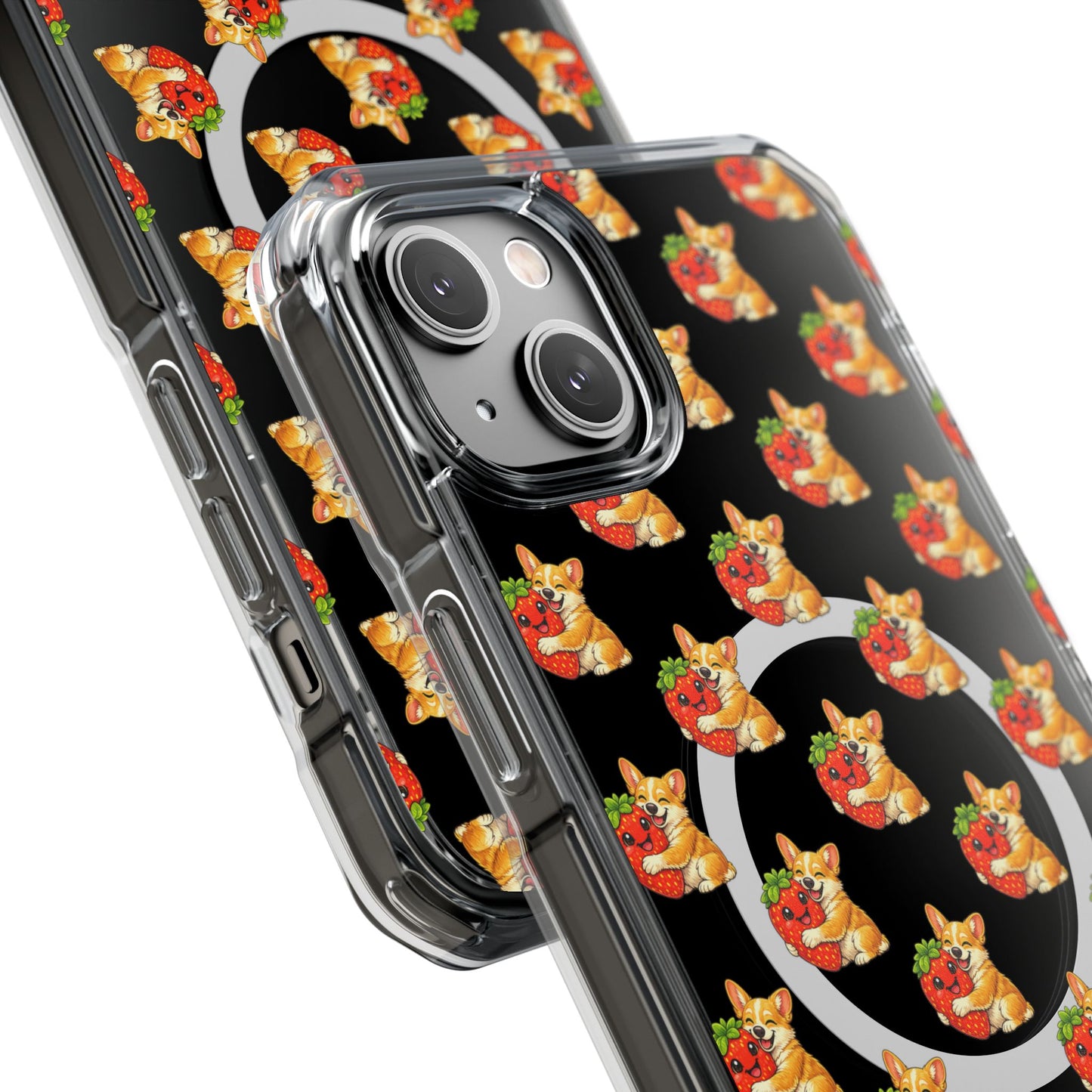 Clear Magnetic Phone Case — Patterned Dog Strawberry