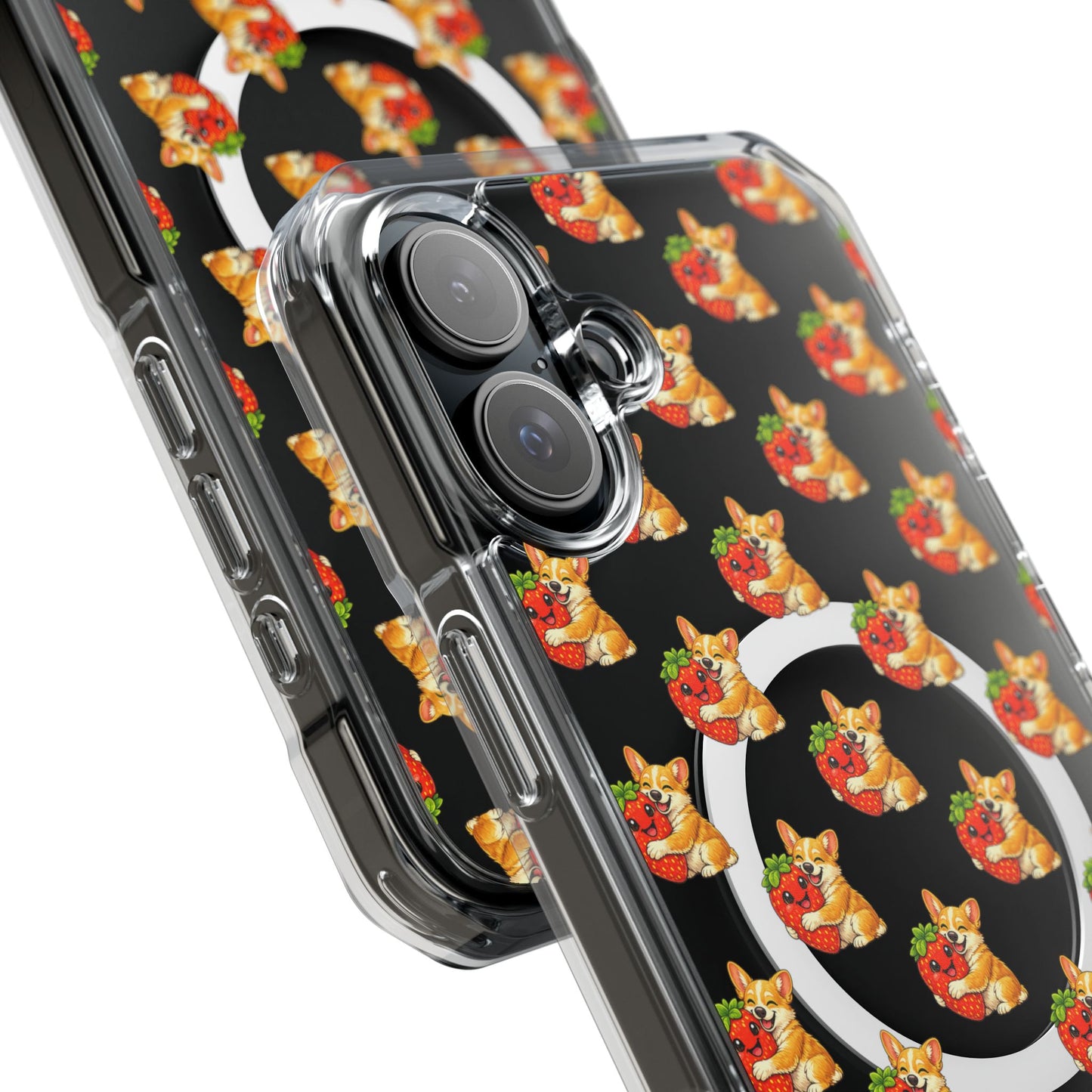 Clear Magnetic Phone Case — Patterned Dog Strawberry