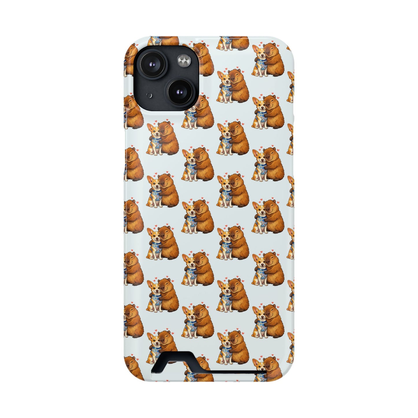 Card Holder Phone Case — Cute Patterned Dog Hug Capibara