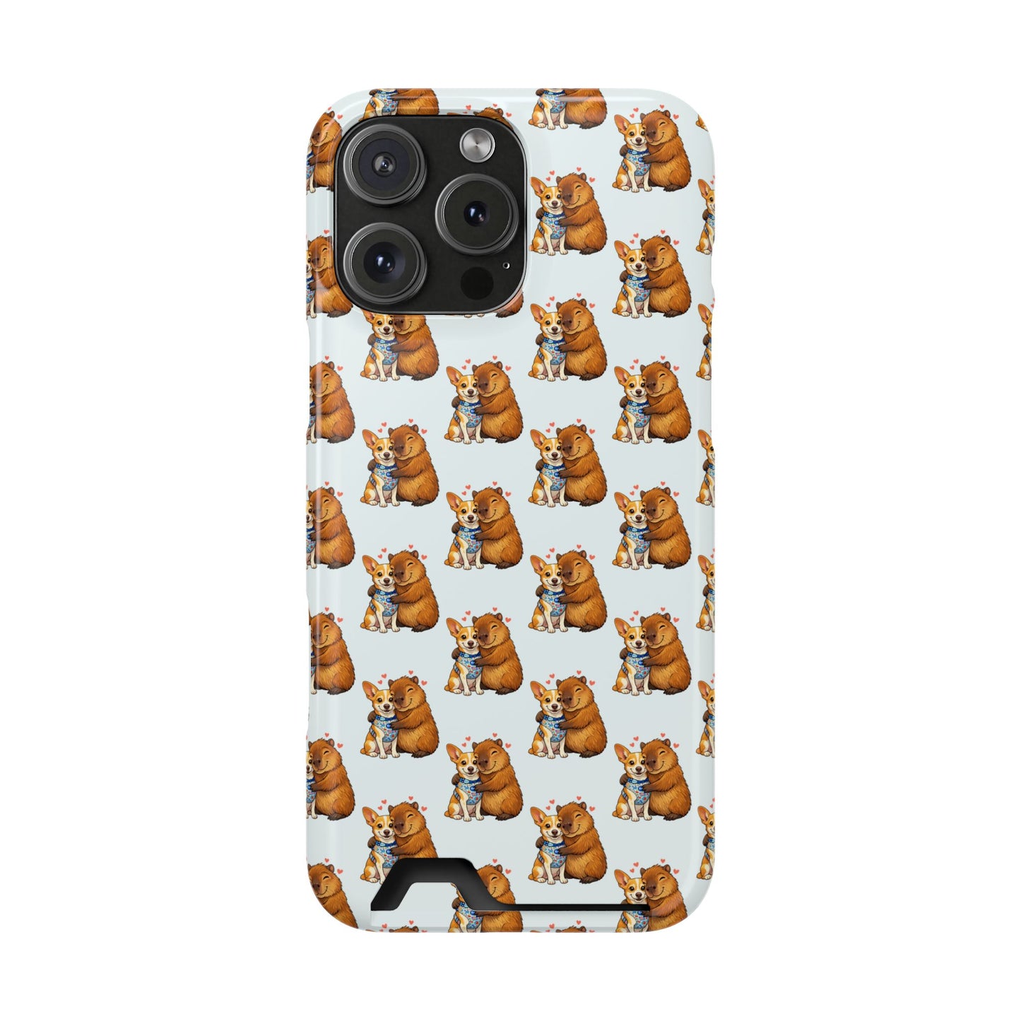 Card Holder Phone Case — Cute Patterned Dog Hug Capibara