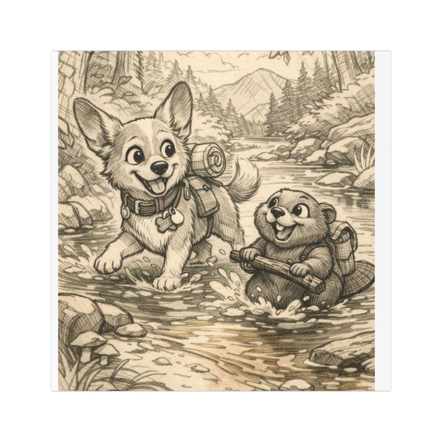 Adventure Pals Car Magnet — Corgi & Beaver Camping Road-Trip Design