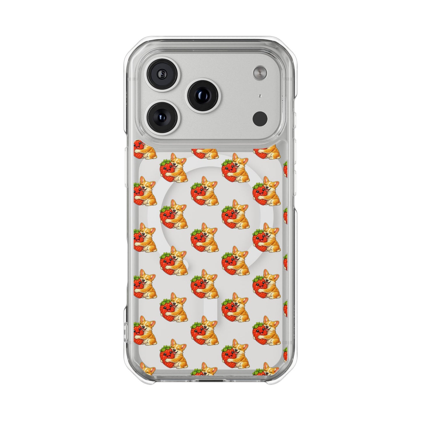 Clear Magnetic Phone Case — Patterned Dog Strawberry