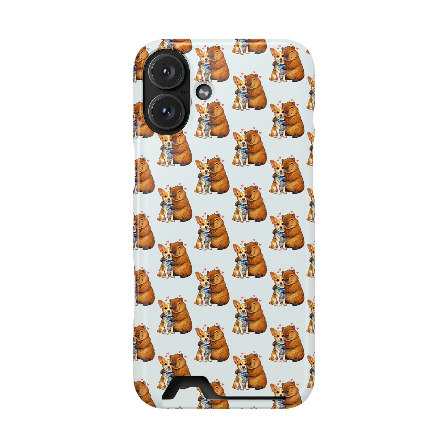 Card Holder Phone Case — Cute Patterned Dog Hug Capibara