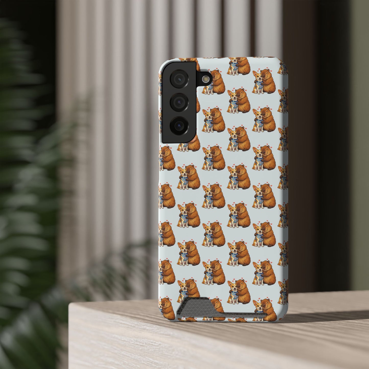 Card Holder Phone Case — Cute Patterned Dog Hug Capibara