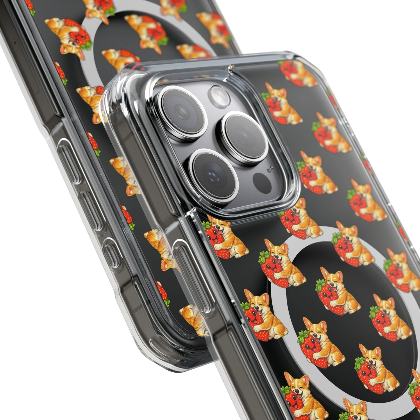Clear Magnetic Phone Case — Patterned Dog Strawberry