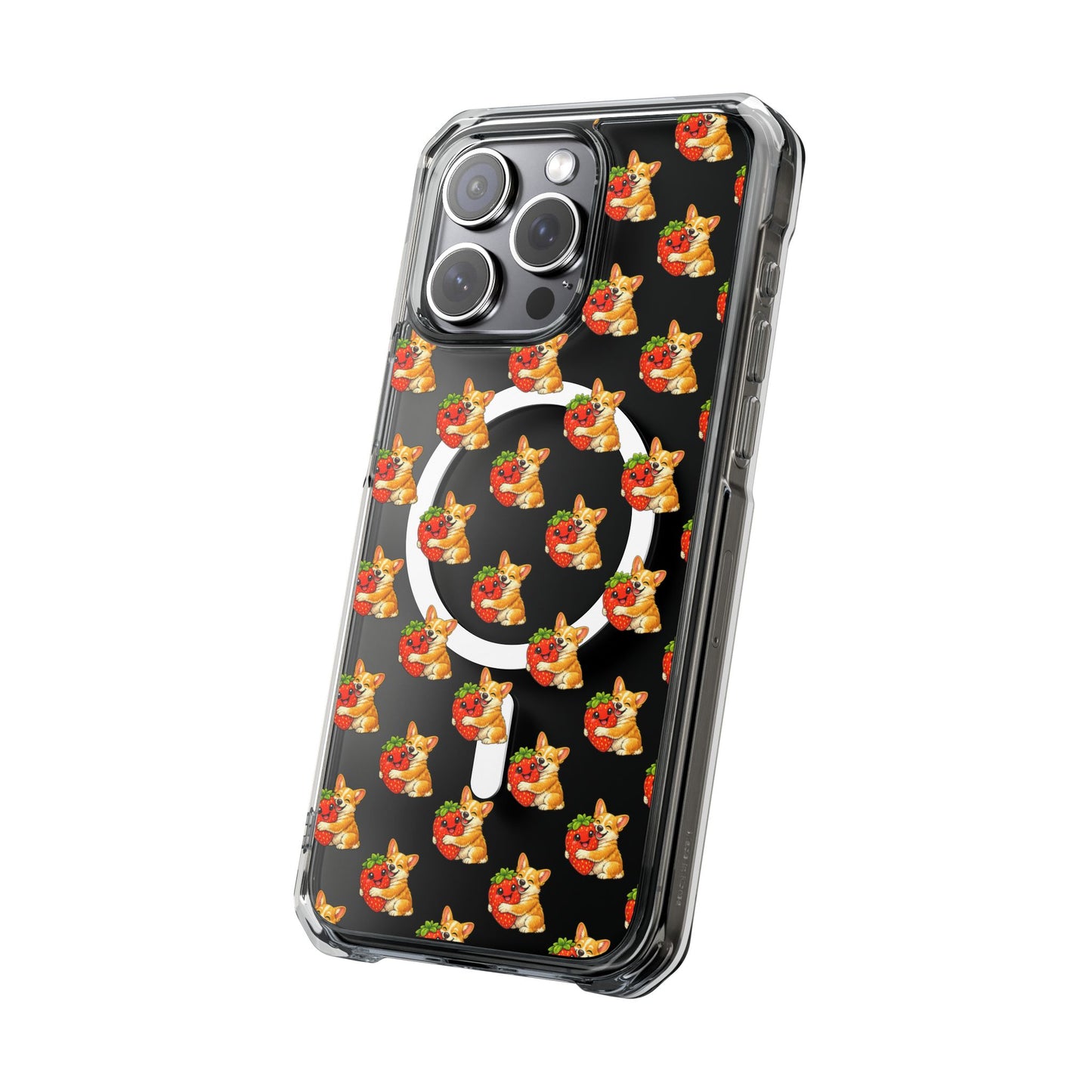 Clear Magnetic Phone Case — Patterned Dog Strawberry