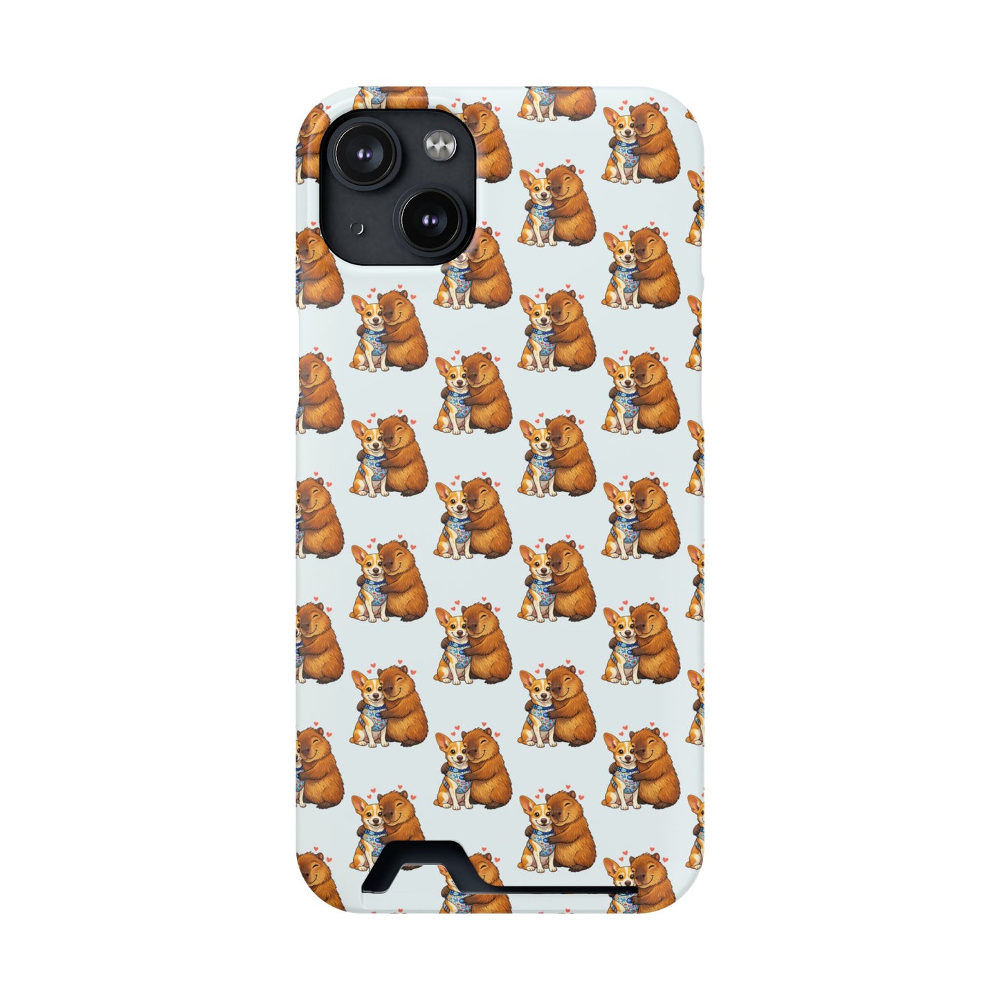Card Holder Phone Case — Cute Patterned Dog Hug Capibara
