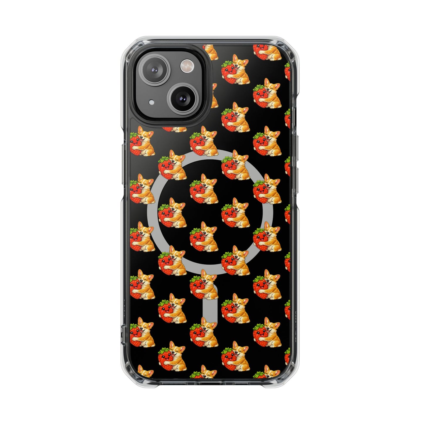 Clear Magnetic Phone Case — Patterned Dog Strawberry