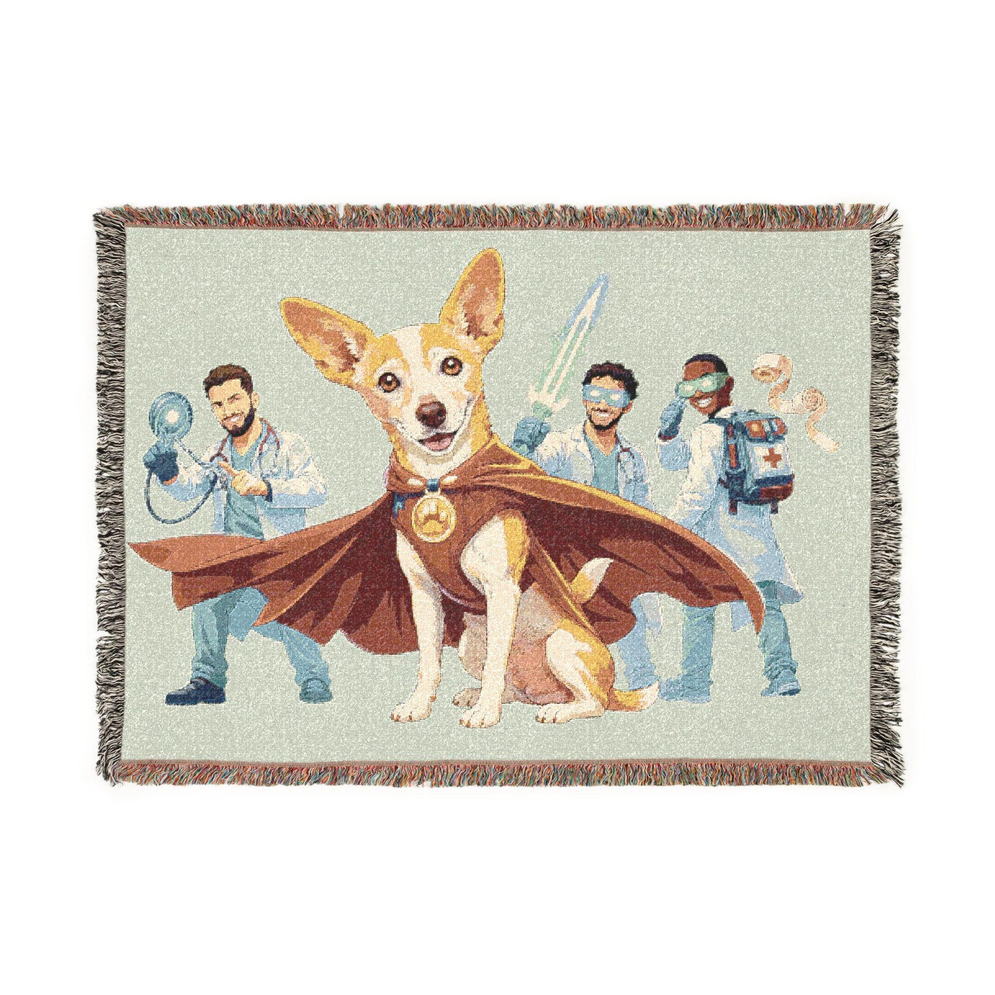 Hero Corgi Woven Blanket | Superhero Dog, Retro Pixel Medics Scene