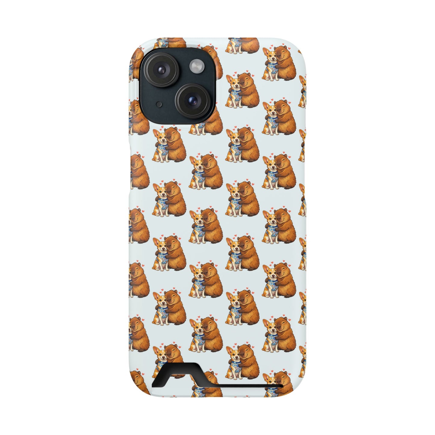 Card Holder Phone Case — Cute Patterned Dog Hug Capibara