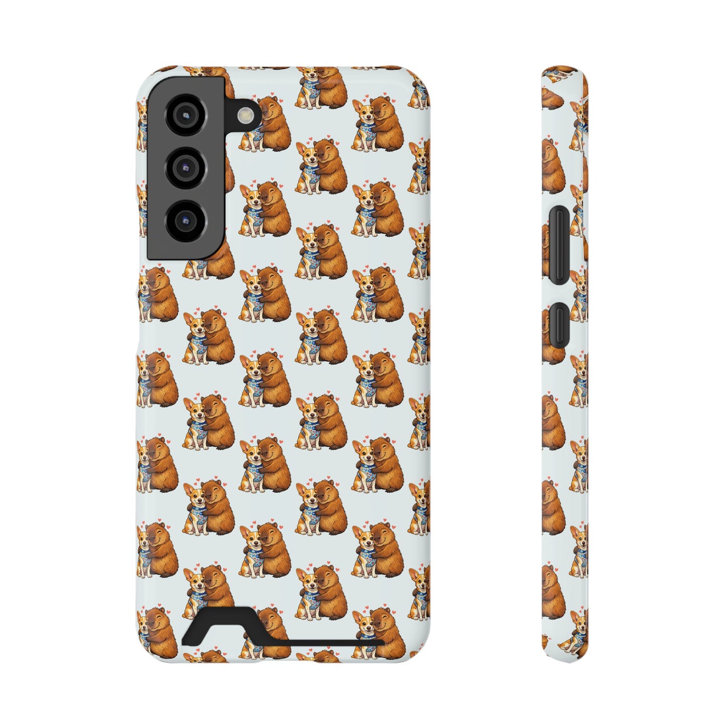 Card Holder Phone Case — Cute Patterned Dog Hug Capibara