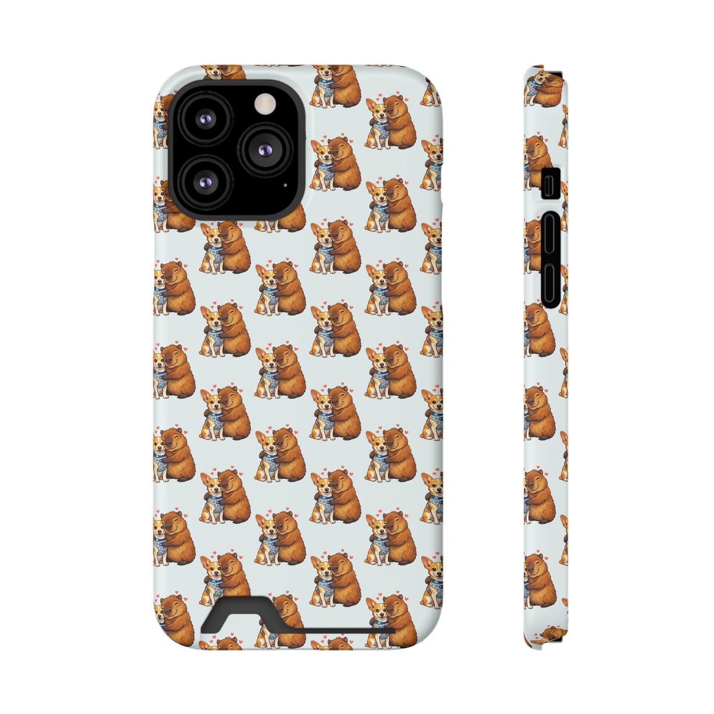 Card Holder Phone Case — Cute Patterned Dog Hug Capibara