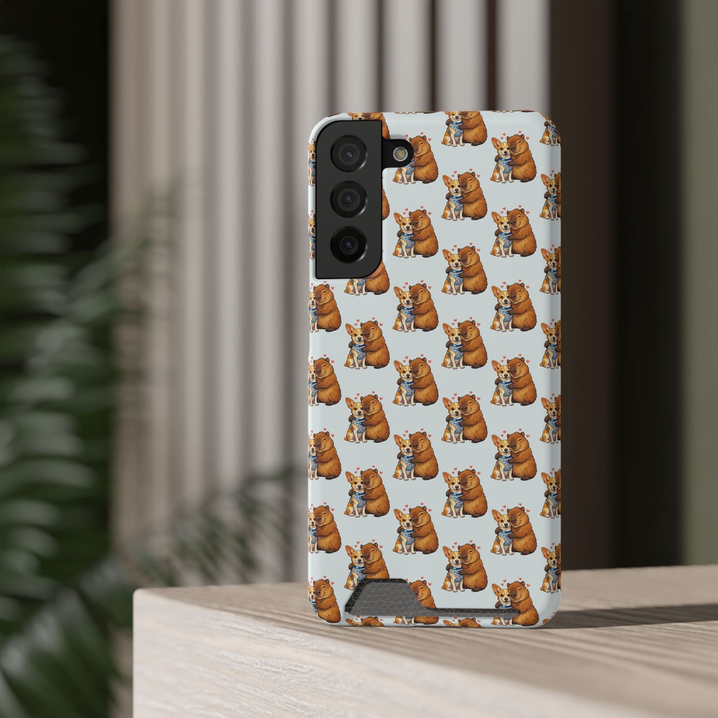Card Holder Phone Case — Cute Patterned Dog Hug Capibara