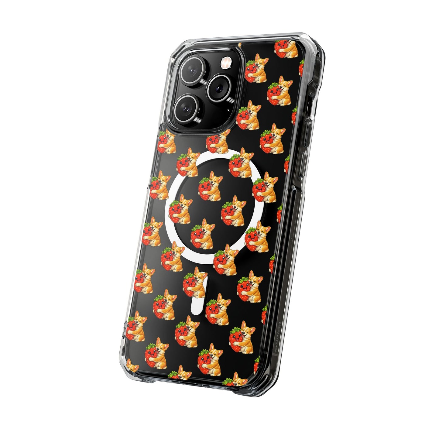 Clear Magnetic Phone Case — Patterned Dog Strawberry