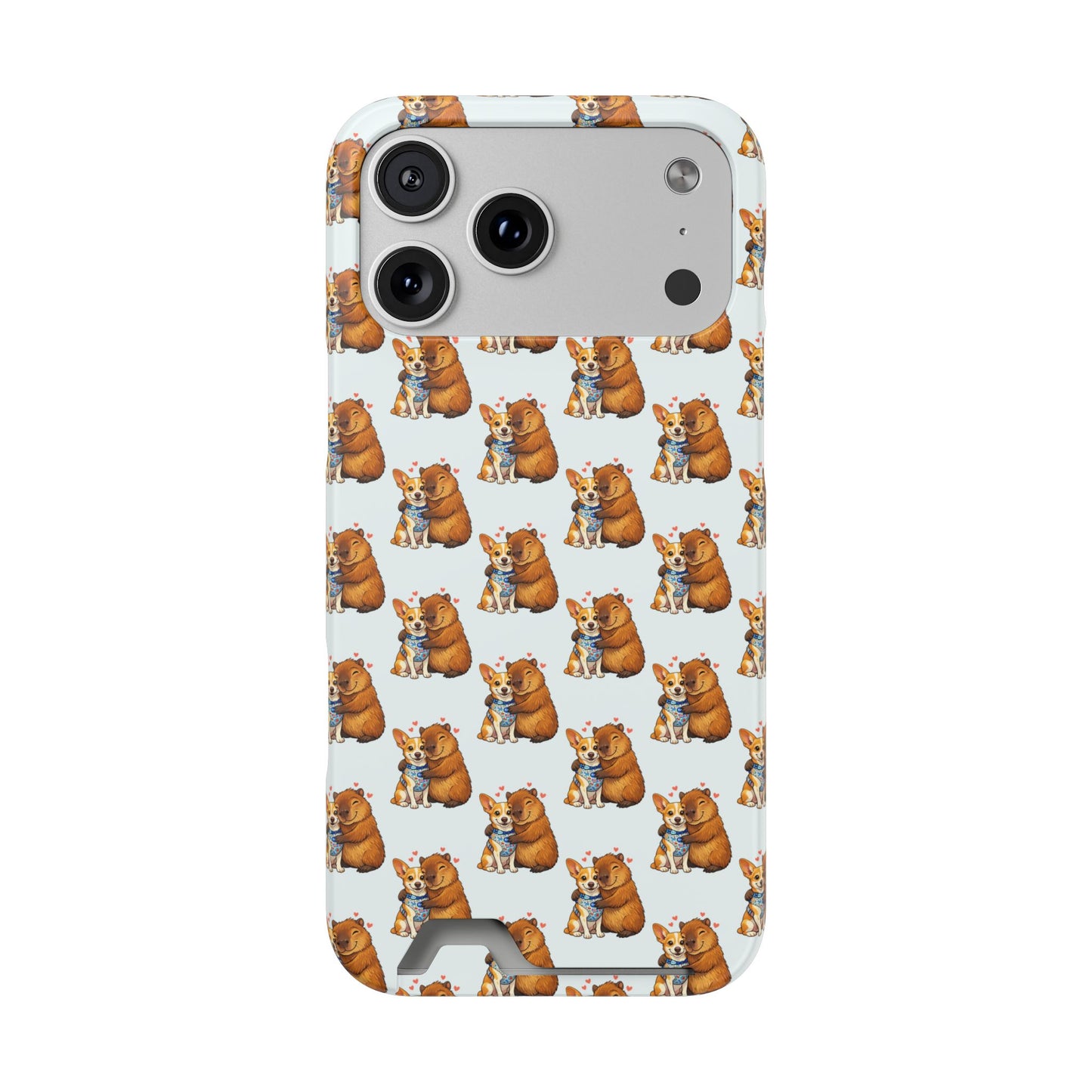Card Holder Phone Case — Cute Patterned Dog Hug Capibara