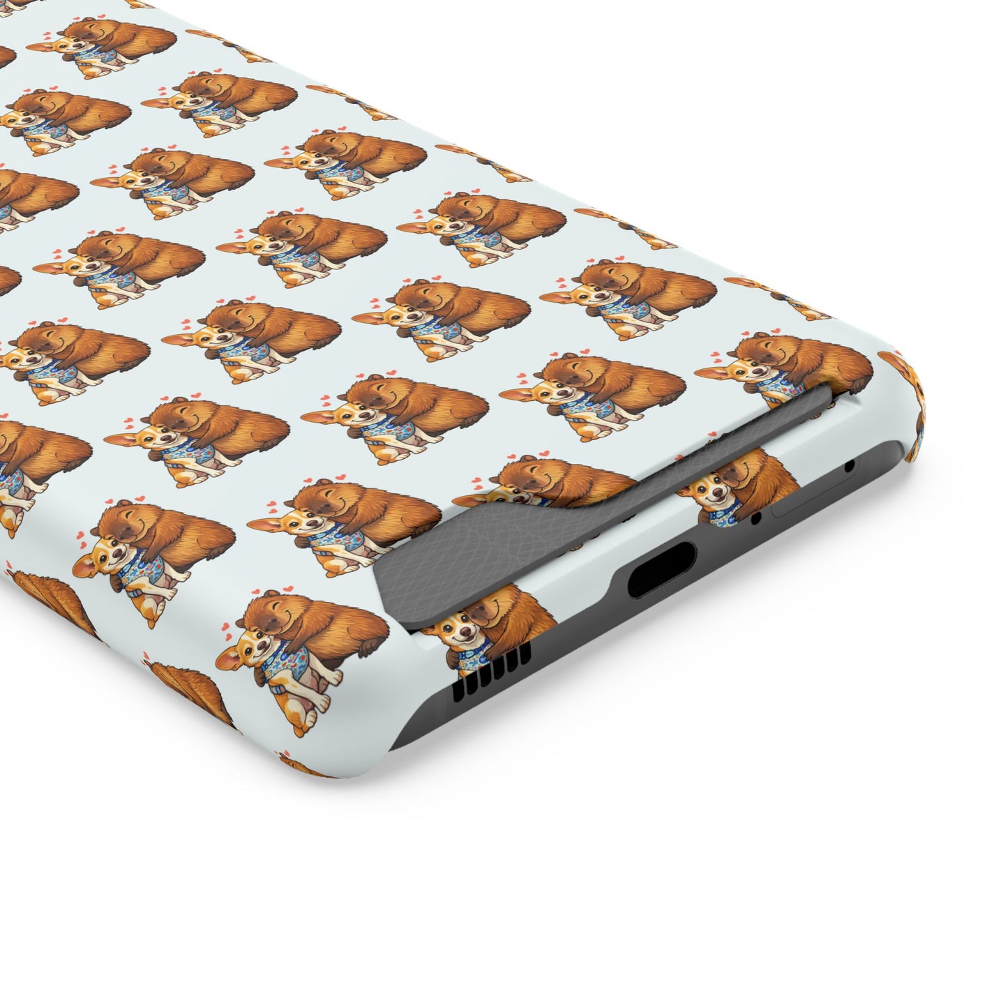 Card Holder Phone Case — Cute Patterned Dog Hug Capibara