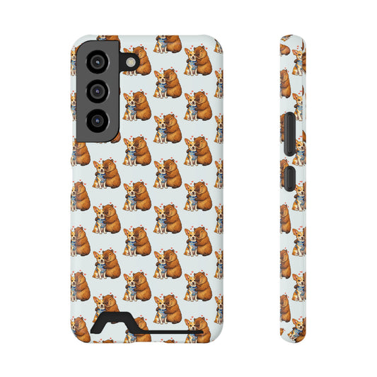 Card Holder Phone Case — Cute Patterned Dog Hug Capibara