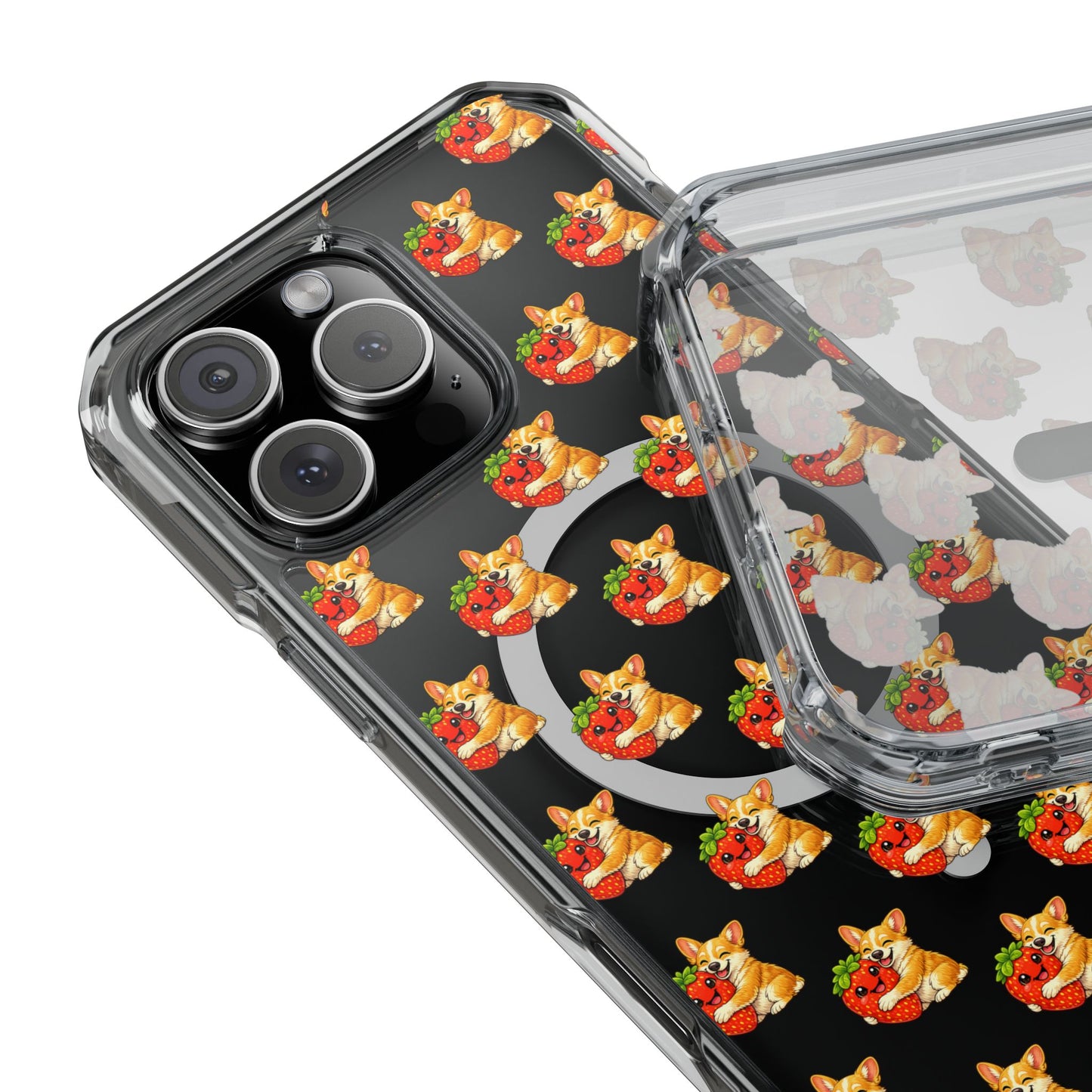Clear Magnetic Phone Case — Patterned Dog Strawberry