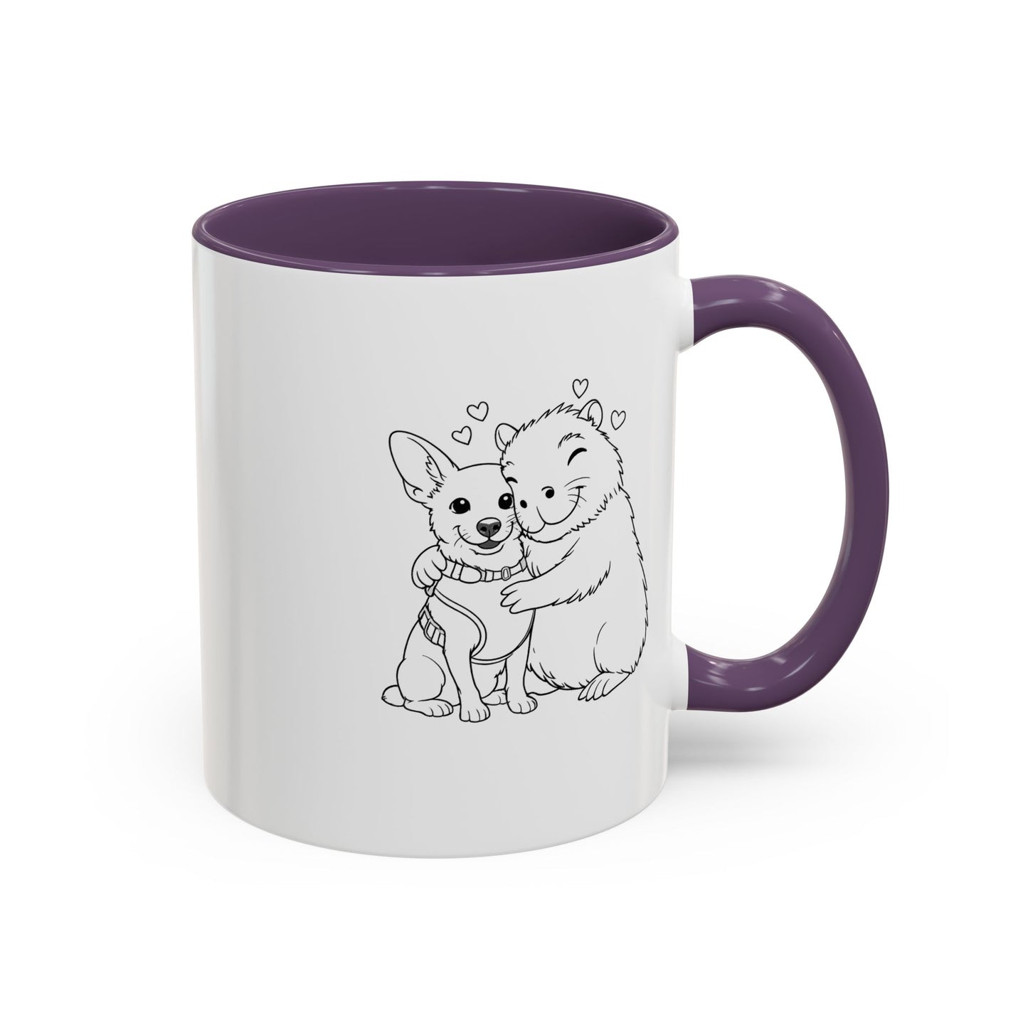 Dog, Capibara, Beaver Hug Accent Coffee Mug – Cute Pet Lover Gift (11/15 oz)