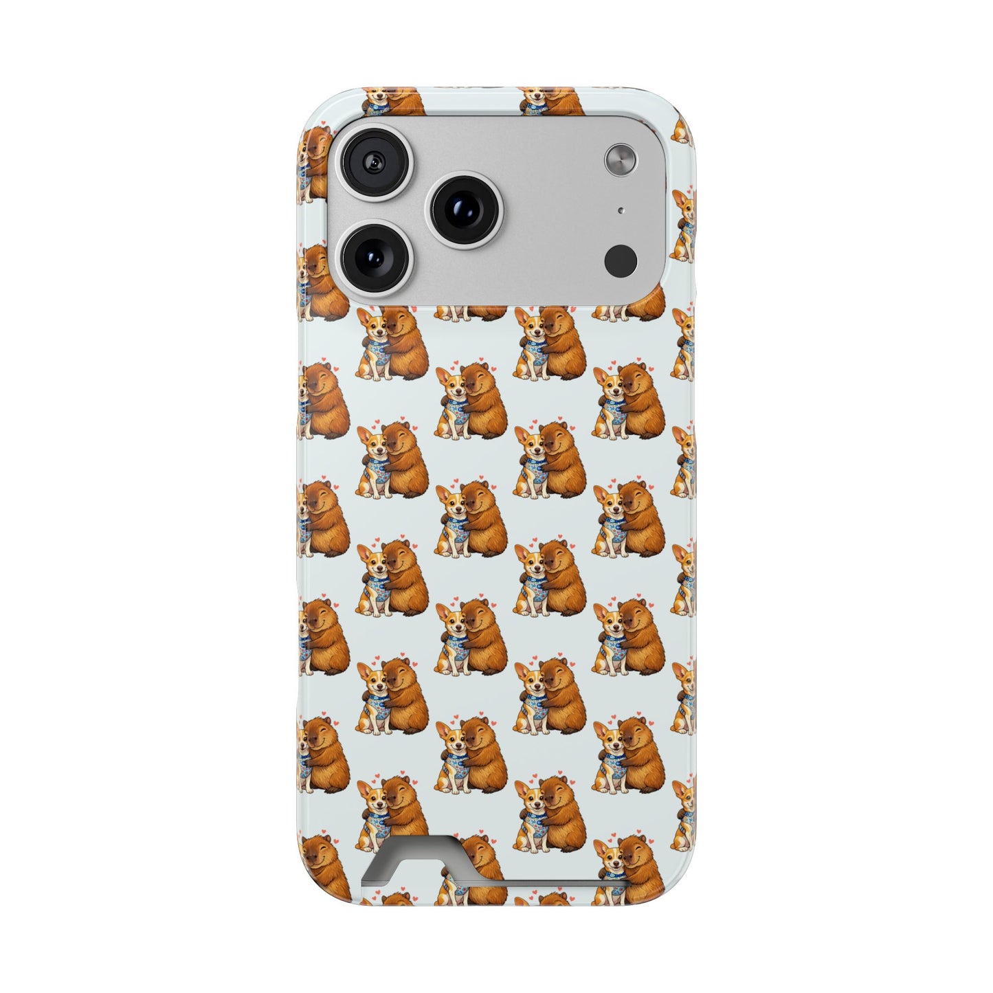 Card Holder Phone Case — Cute Patterned Dog Hug Capibara