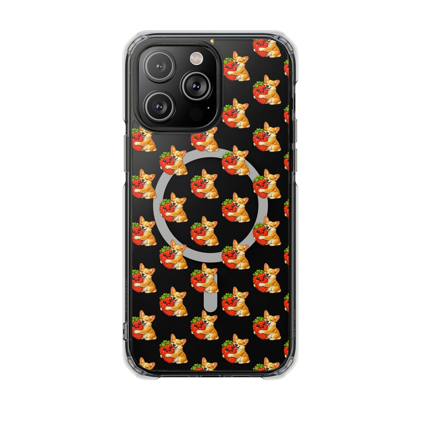 Clear Magnetic Phone Case — Patterned Dog Strawberry
