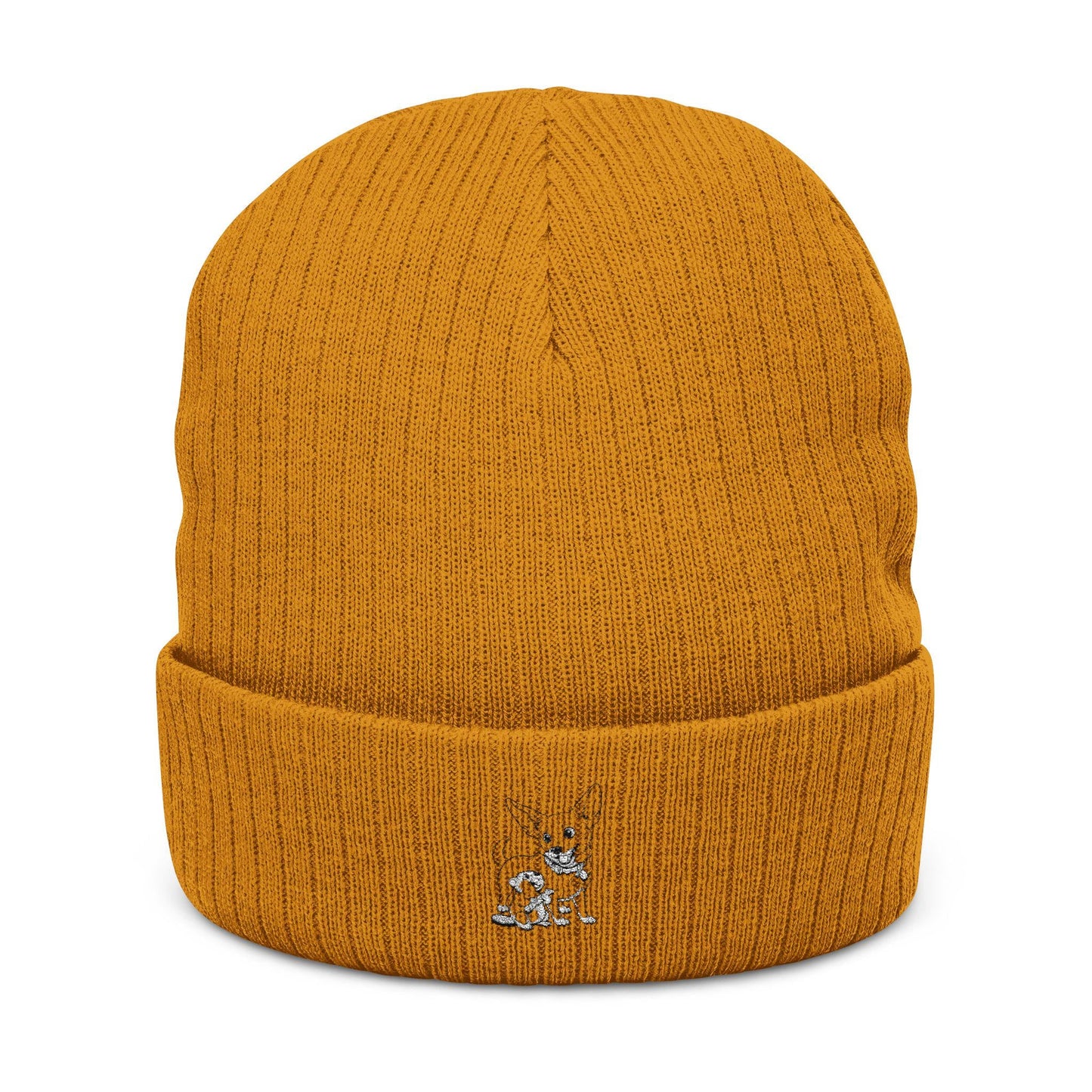 Tiny Embroidered Dog Hug Capibara Ribbed Knit Beanie