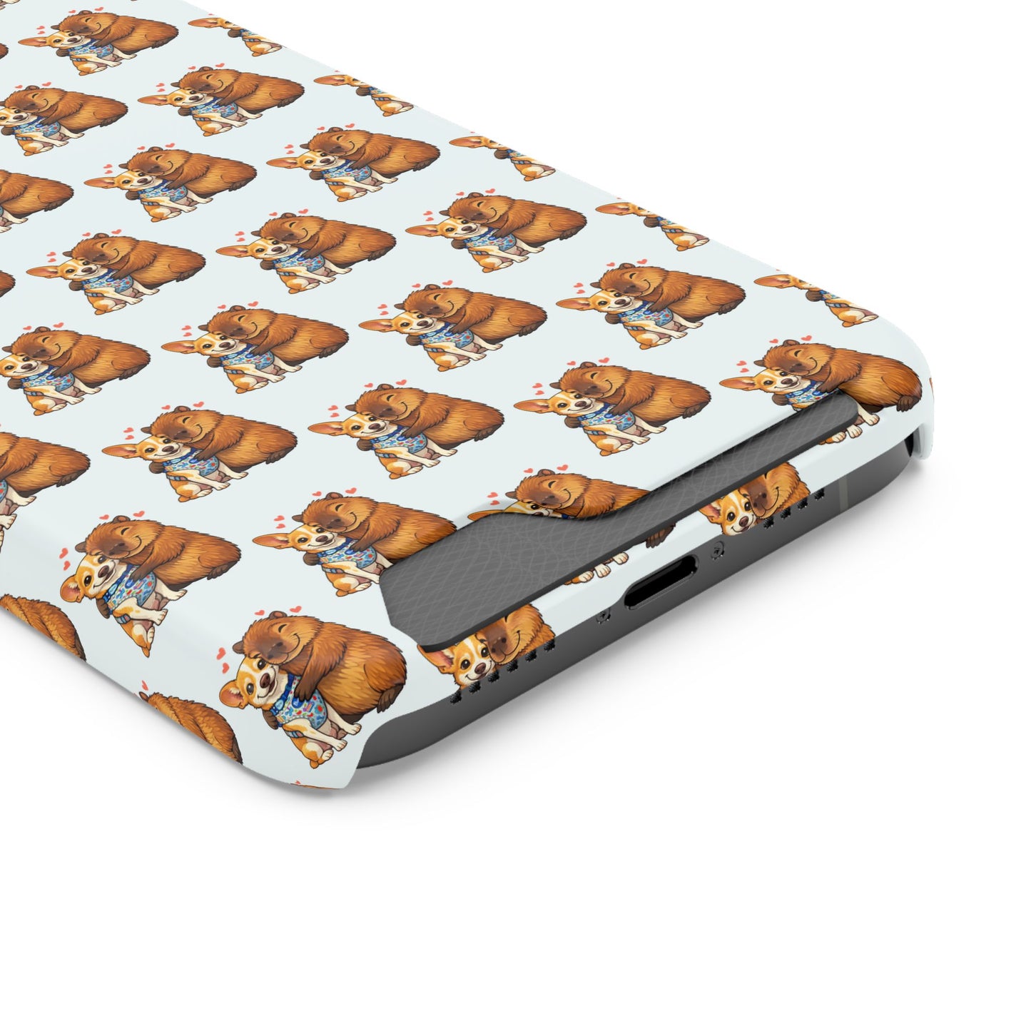 Card Holder Phone Case — Cute Patterned Dog Hug Capibara