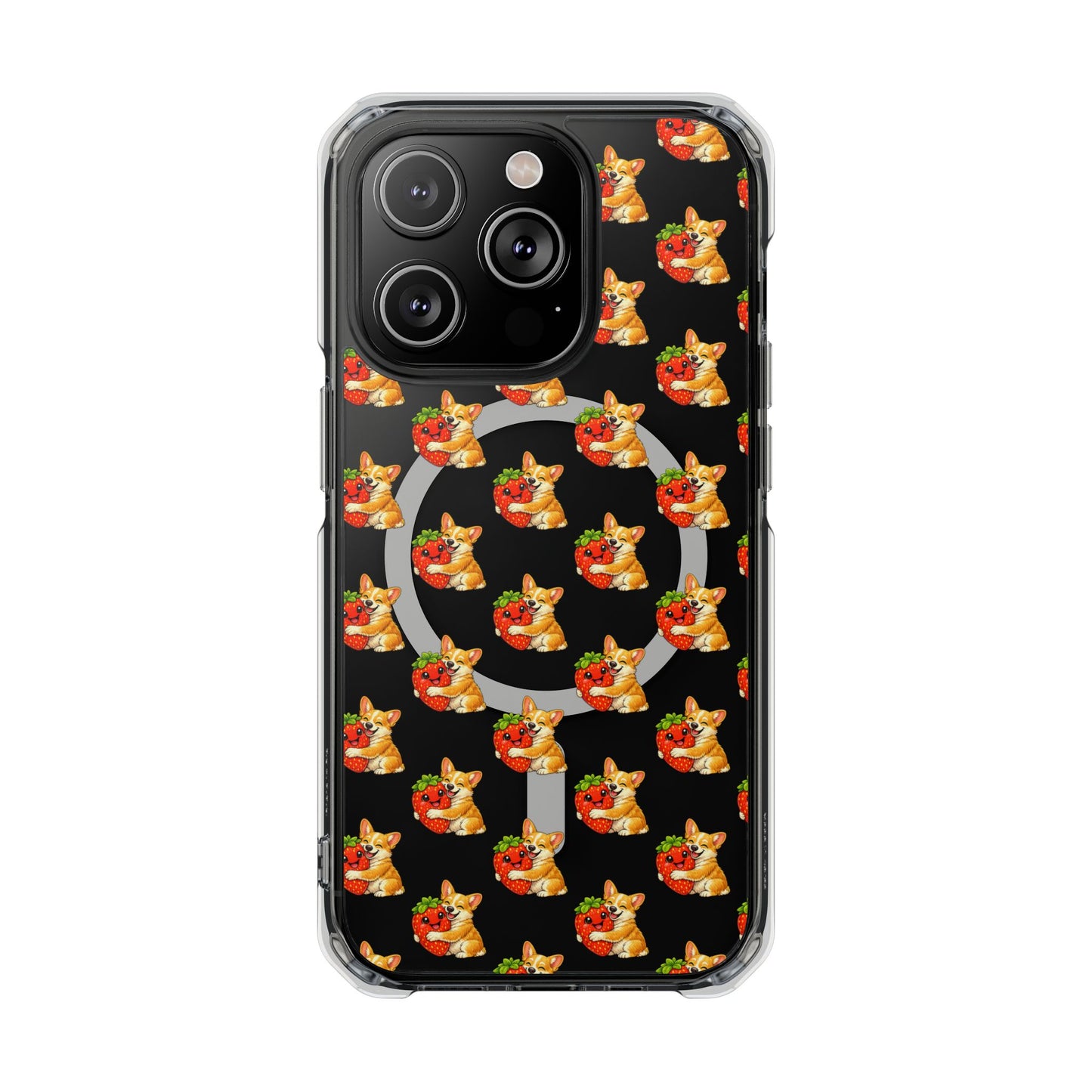 Clear Magnetic Phone Case — Patterned Dog Strawberry