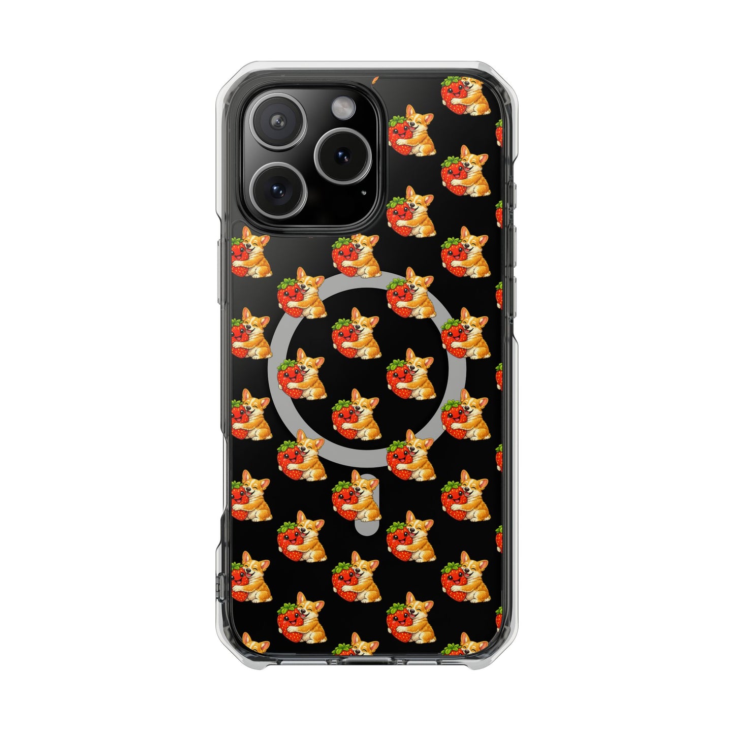 Clear Magnetic Phone Case — Patterned Dog Strawberry