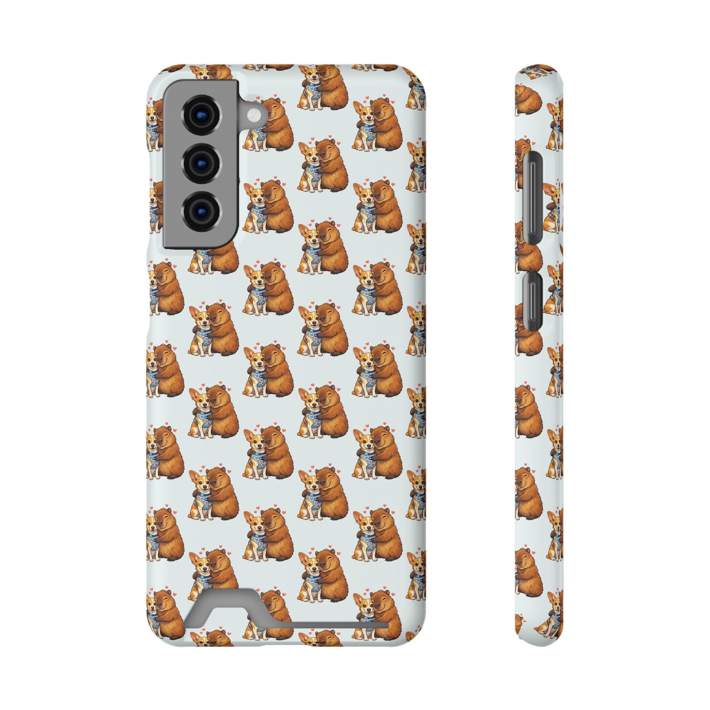 Card Holder Phone Case — Cute Patterned Dog Hug Capibara