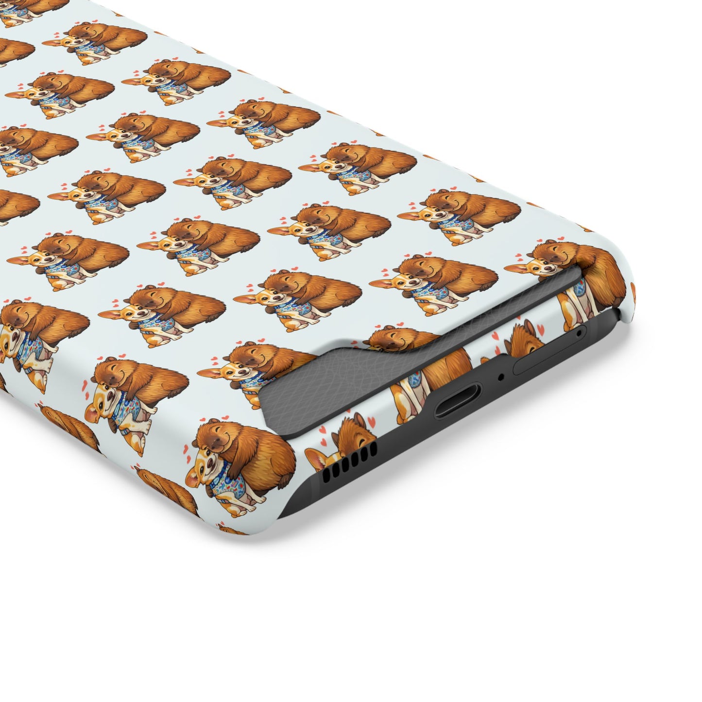 Card Holder Phone Case — Cute Patterned Dog Hug Capibara