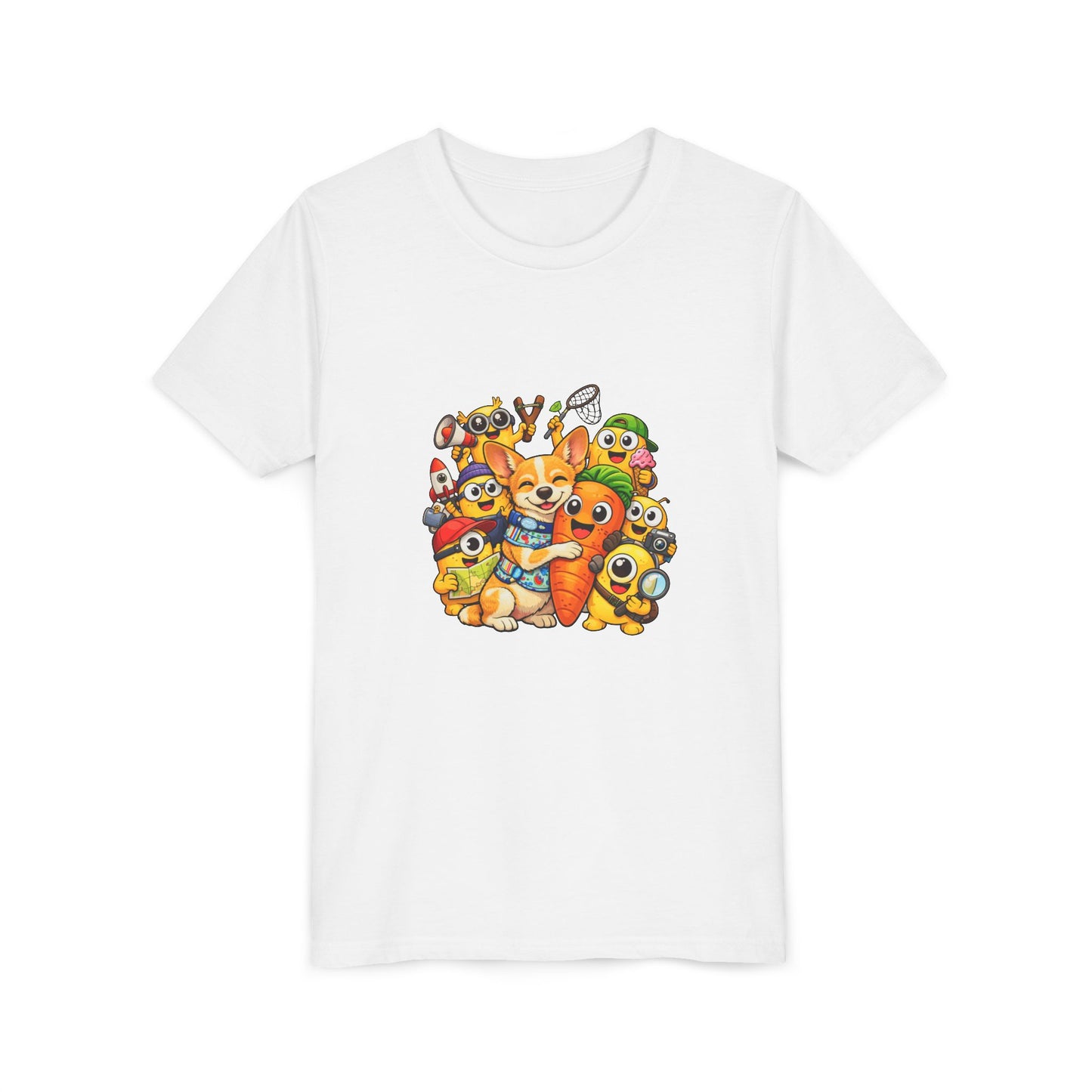 Cute Animal Squad Youth Tee — Cartoon Dog & Friends Kids T-Shirt Carrot