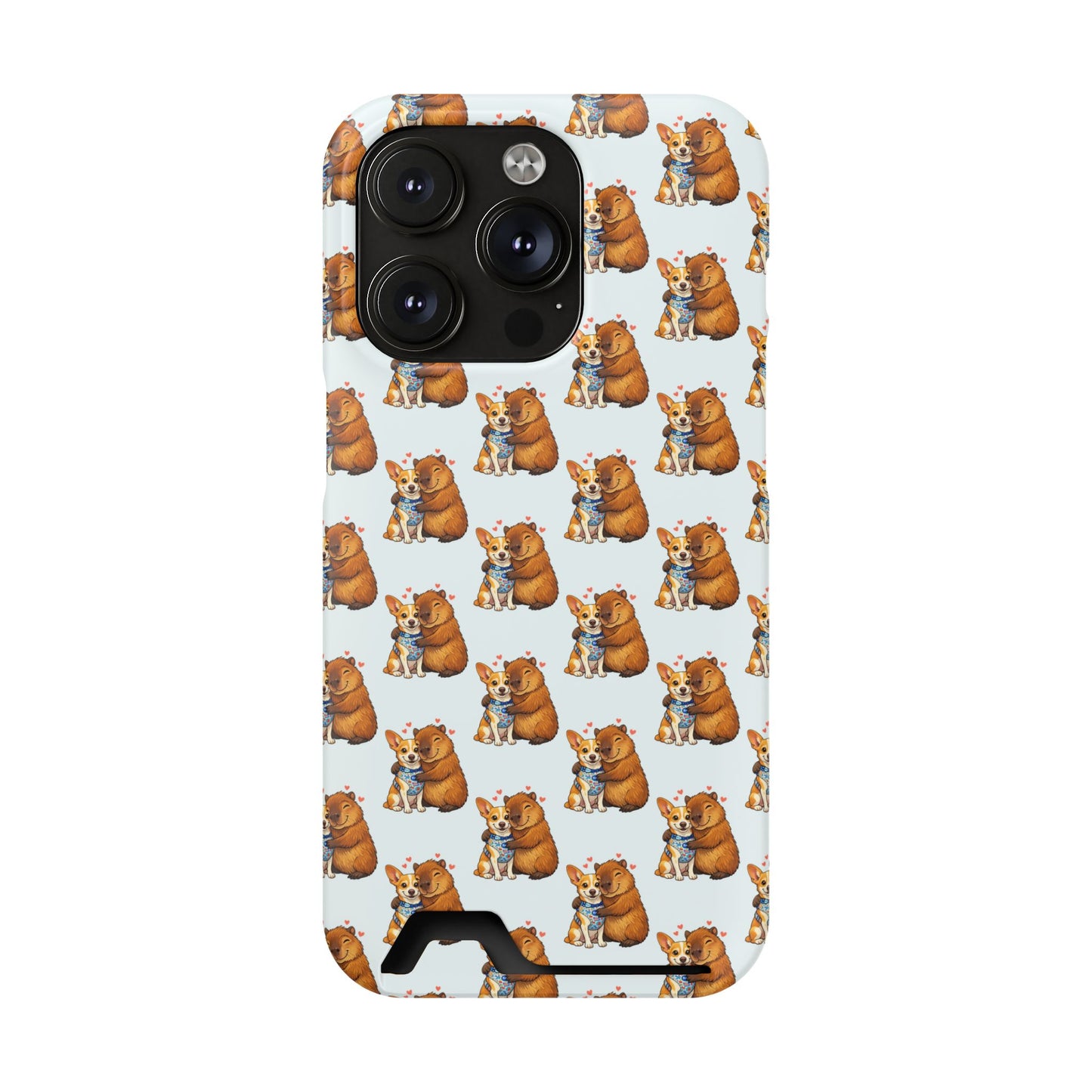 Card Holder Phone Case — Cute Patterned Dog Hug Capibara