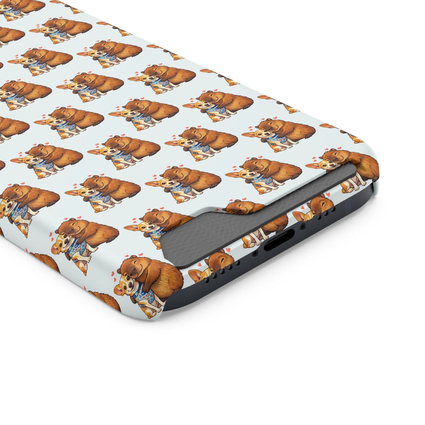 Card Holder Phone Case — Cute Patterned Dog Hug Capibara