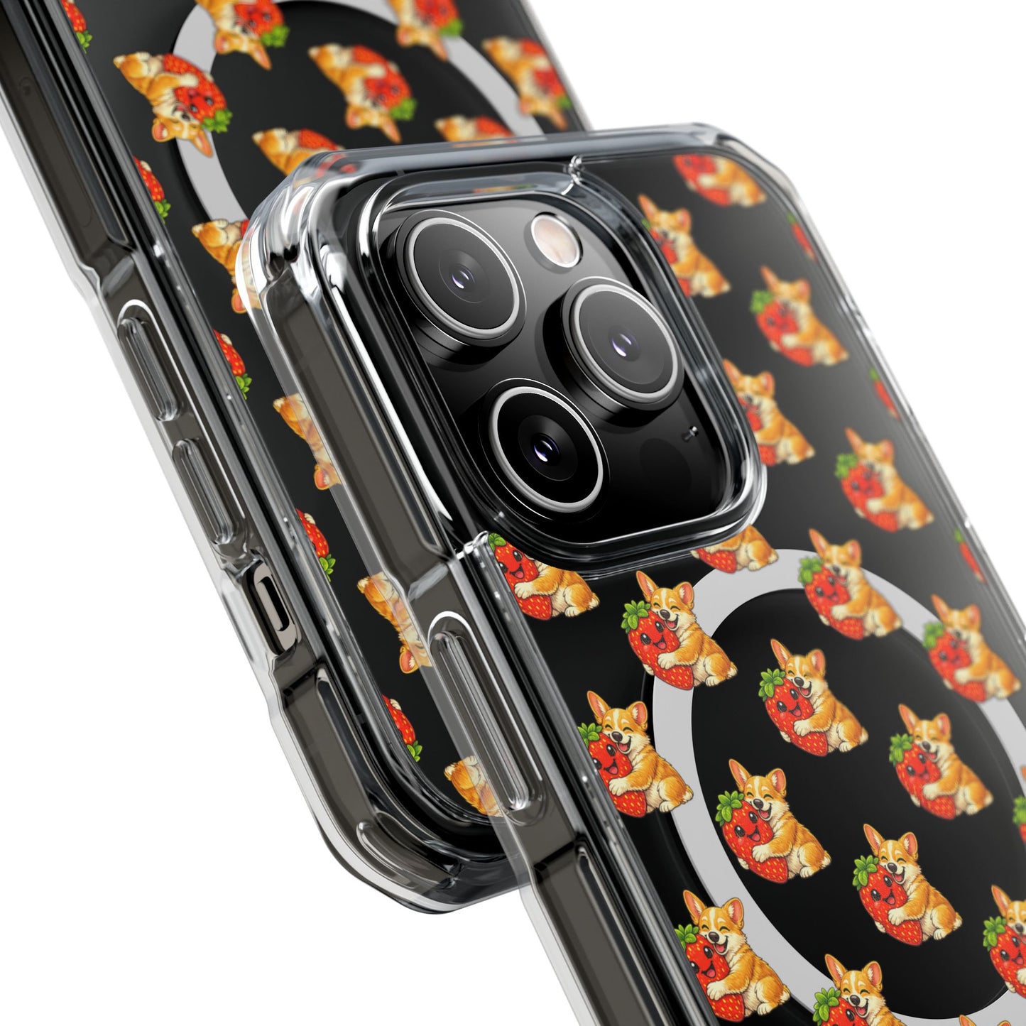 Clear Magnetic Phone Case — Patterned Dog Strawberry