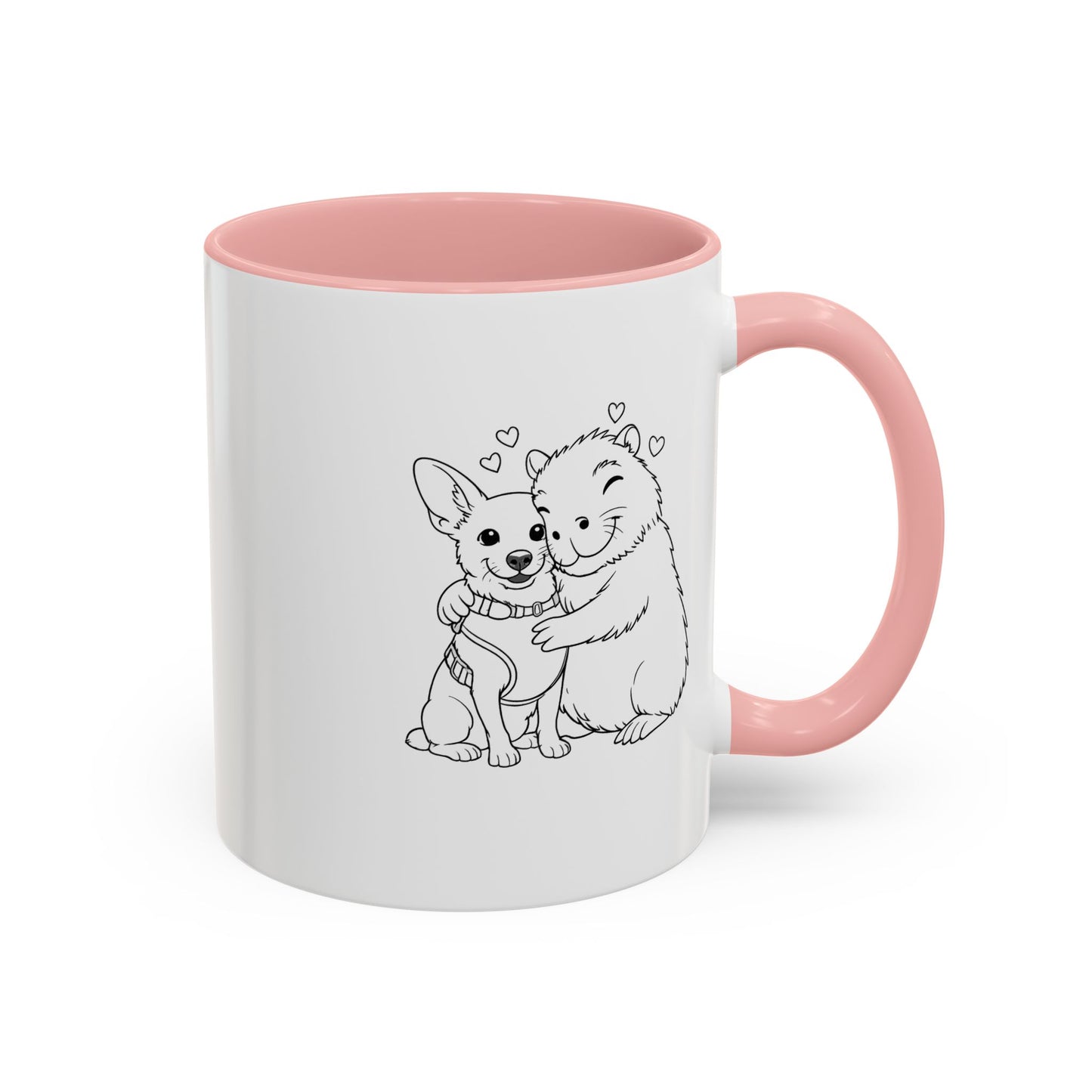 Dog, Capibara, Beaver Hug Accent Coffee Mug – Cute Pet Lover Gift (11/15 oz)