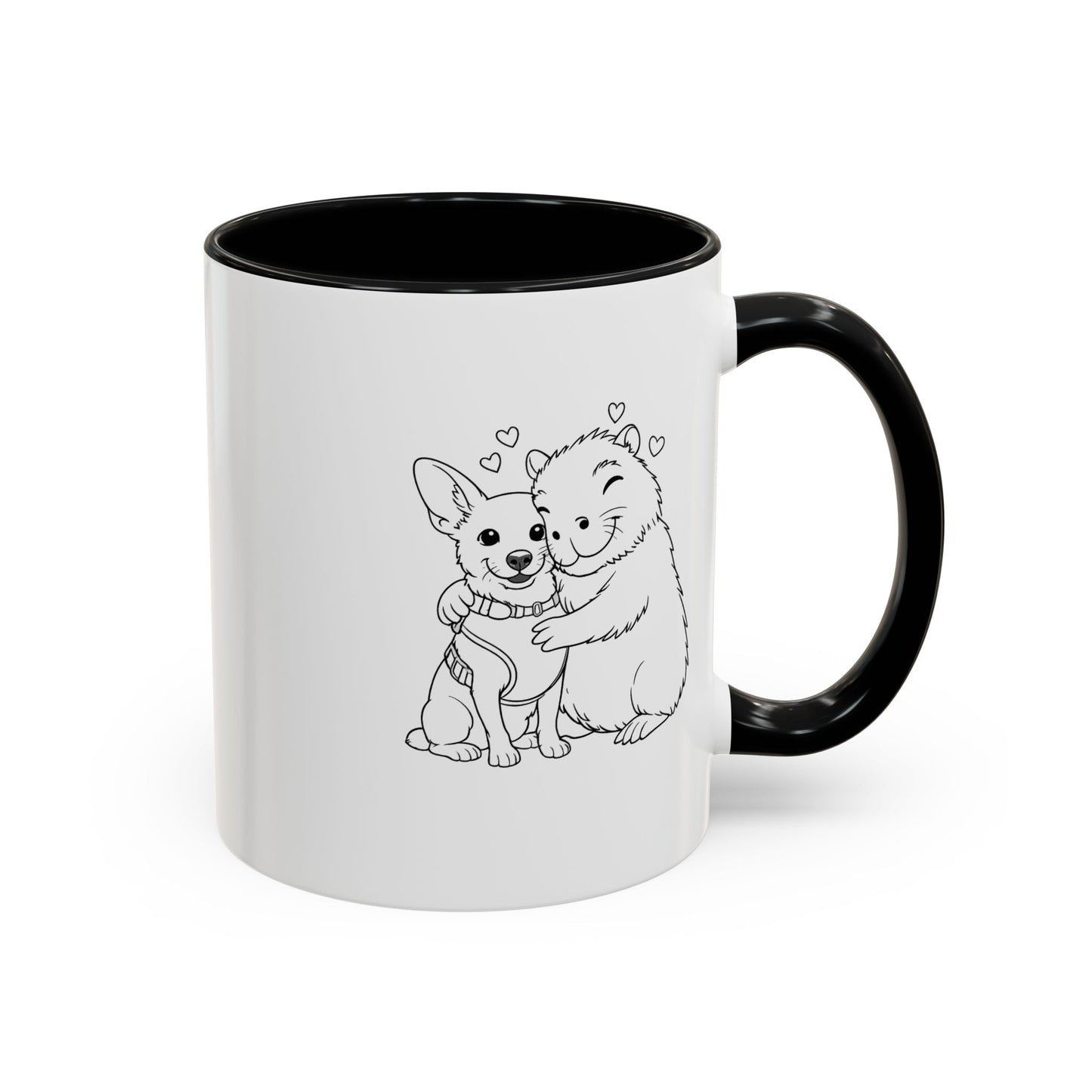 Dog, Capibara, Beaver Hug Accent Coffee Mug – Cute Pet Lover Gift (11/15 oz)