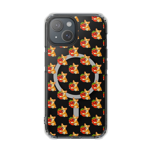 Clear Magnetic Phone Case — Patterned Dog Strawberry
