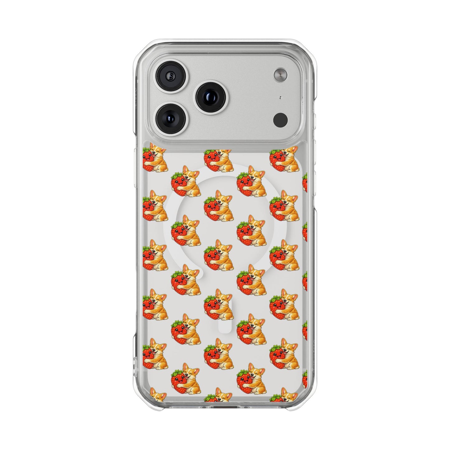 Clear Magnetic Phone Case — Patterned Dog Strawberry