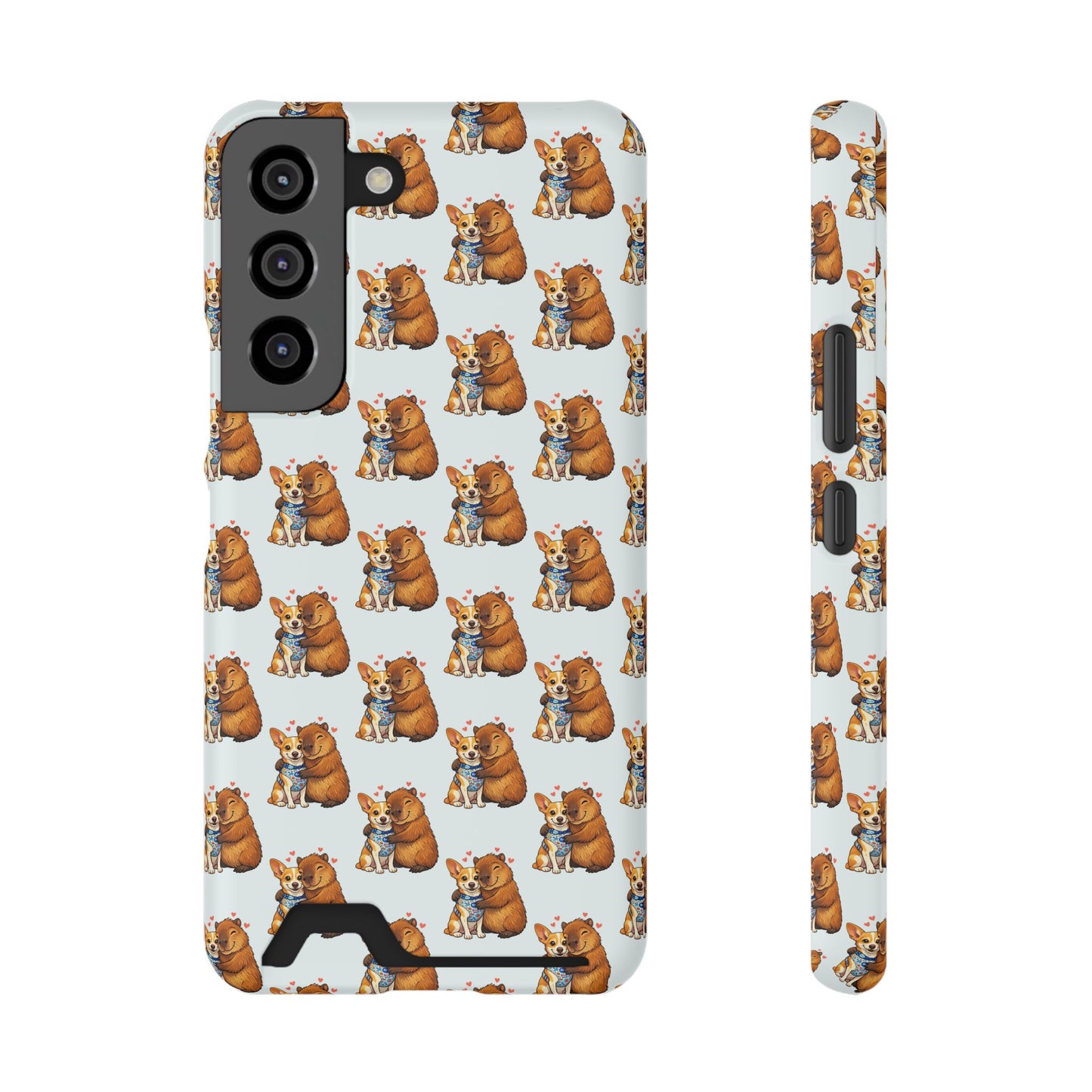 Card Holder Phone Case — Cute Patterned Dog Hug Capibara