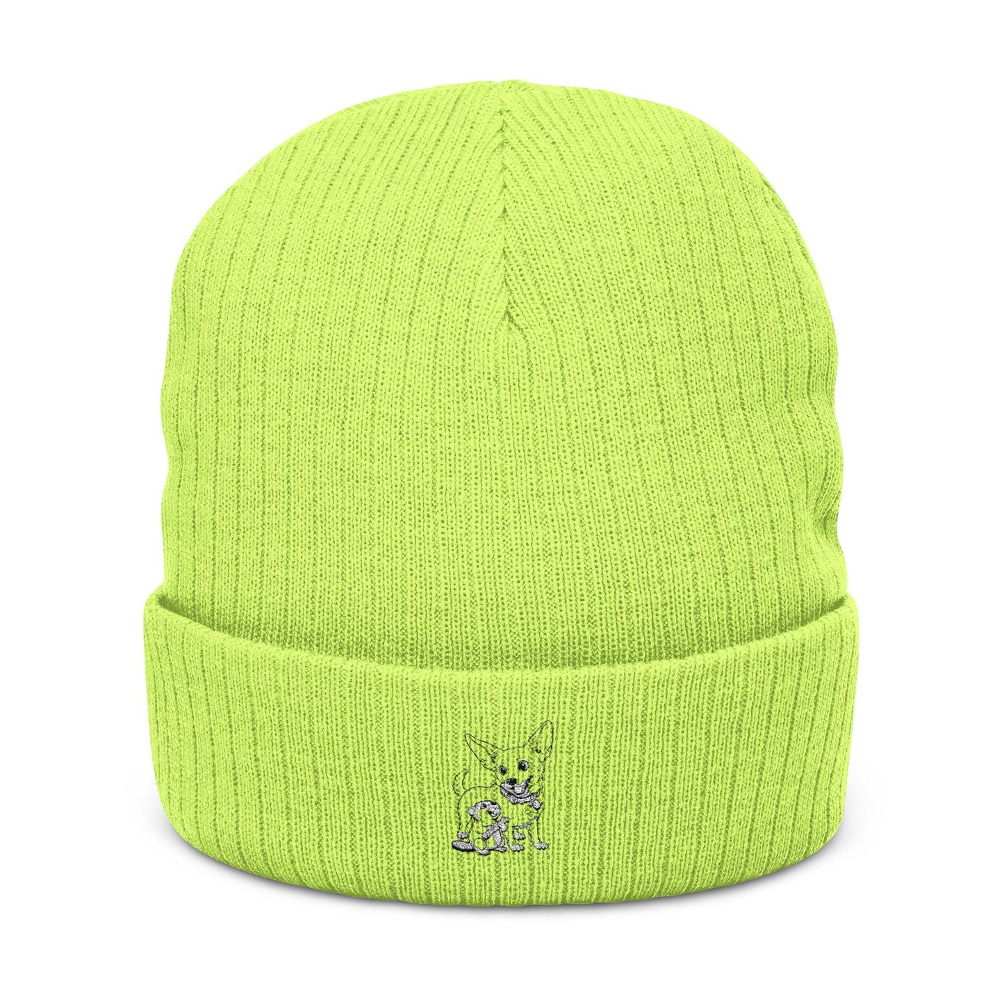 Tiny Embroidered Dog Hug Capibara Ribbed Knit Beanie