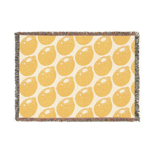 Retro Lemon Pattern Woven Blanket — Cozy Fruit Throw for Kitchen, Picnic & Gift