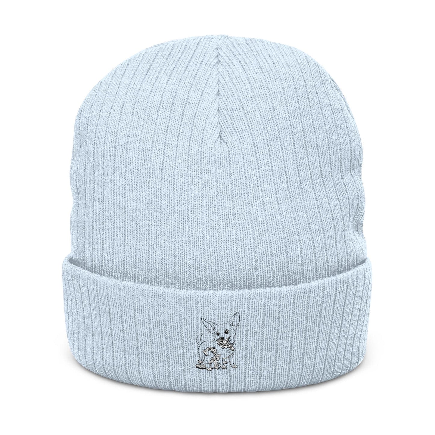 Tiny Embroidered Dog Hug Capibara Ribbed Knit Beanie